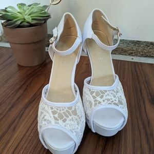 White Wedding Heels with Gold accents